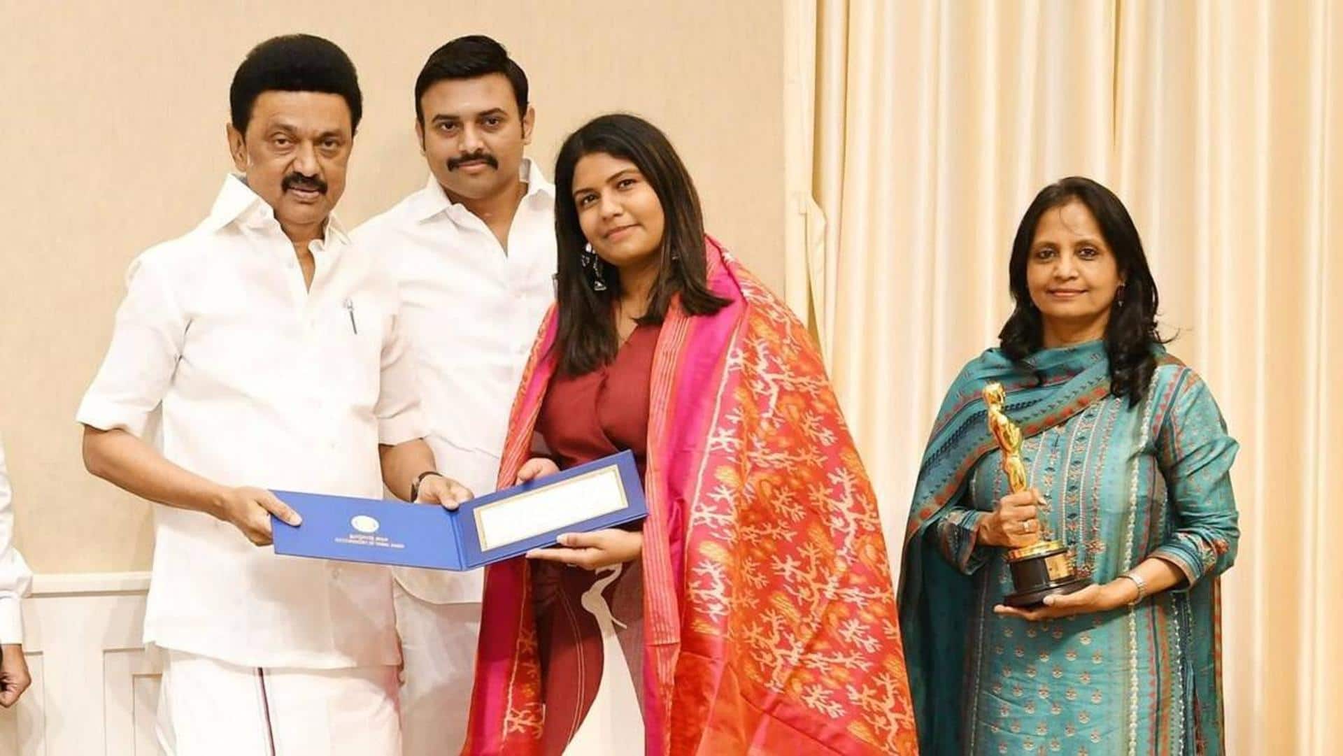 MK Stalin felicitates Oscar-winner Kartiki Gonsalves with Rs. 1 crore
