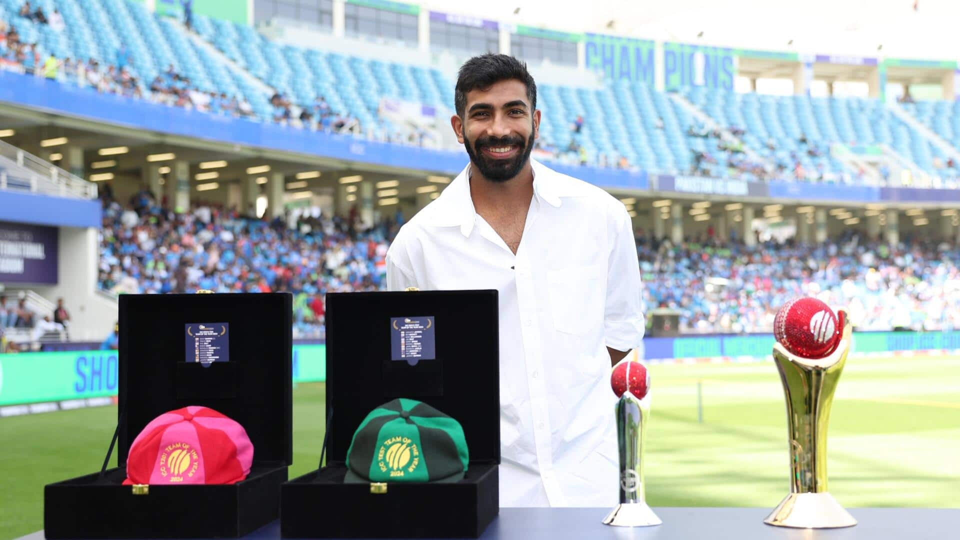 Jasprit Bumrah receives ICC awards from Jay Shah in Dubai