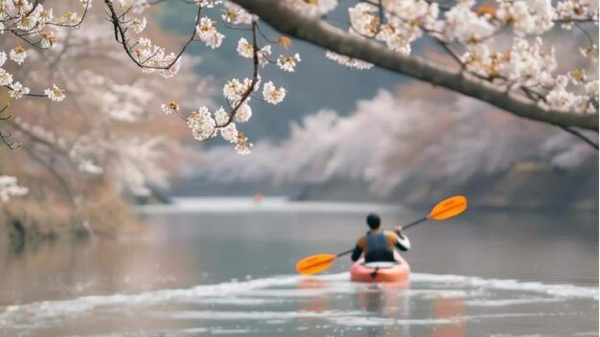 Cherry blossom kayaking: Serene river paddles