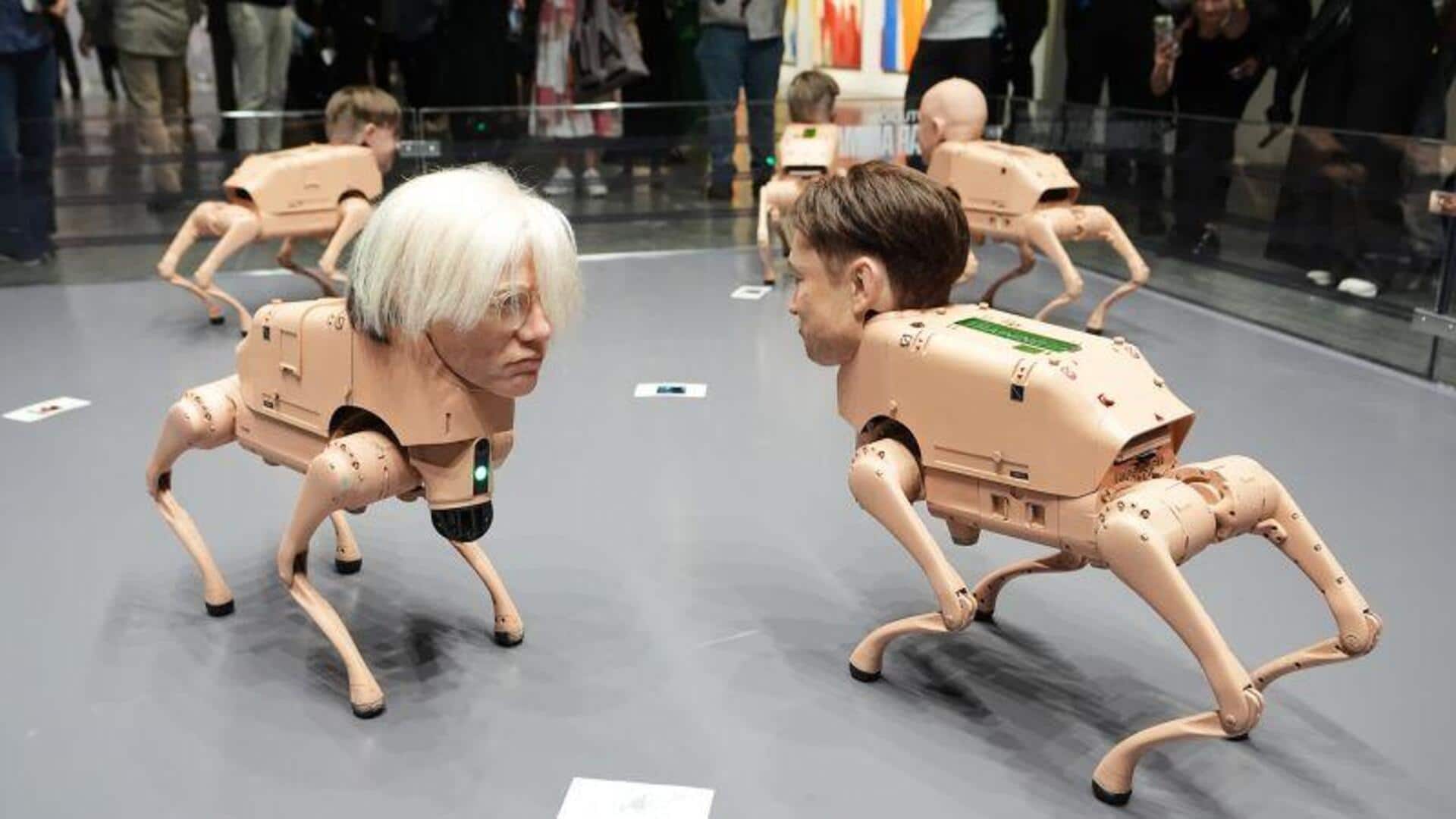 Robot dogs wearing Musk, Zuckerberg faces steal Miami art show