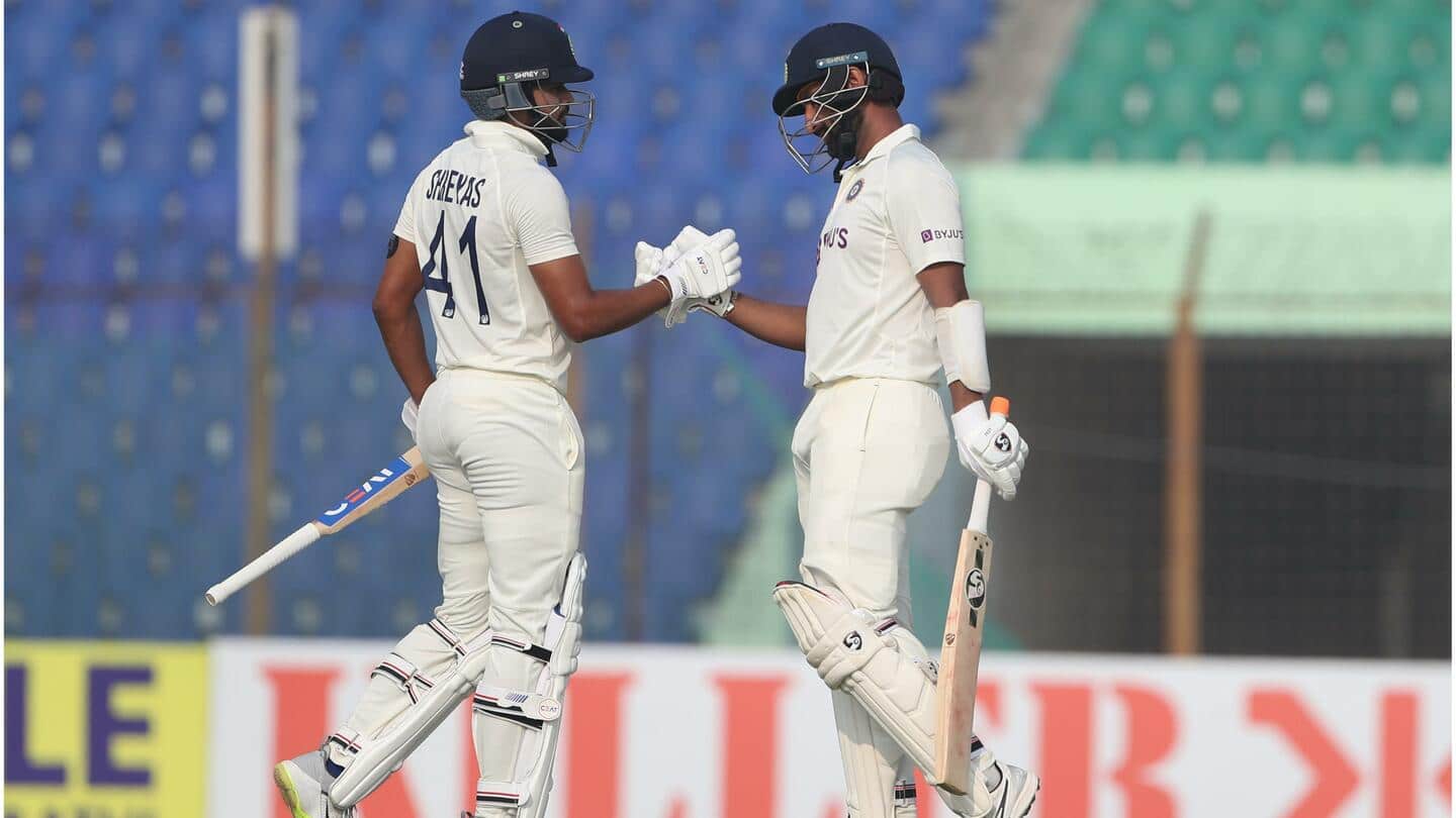 1st Test: Pujara-Iyer partnership guides India to 278/6 against Bangladesh