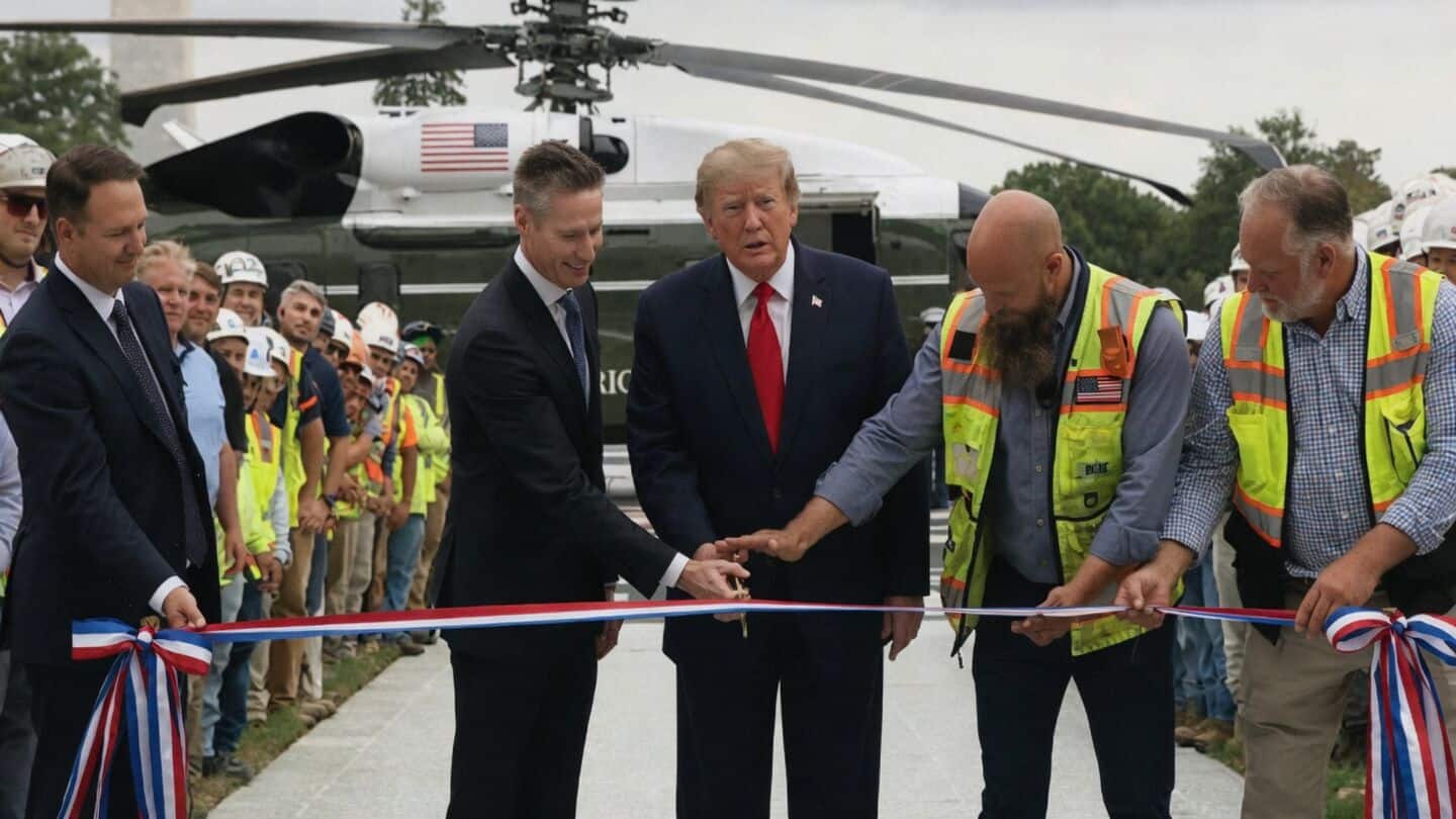 Video: Trump inaudible as press pool boycotts helipad unveiling event 