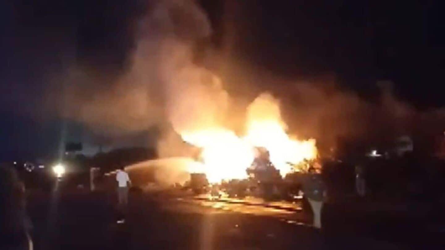 Video: Massive fire as LPG truck-tanker collide on Jaipur highway 
