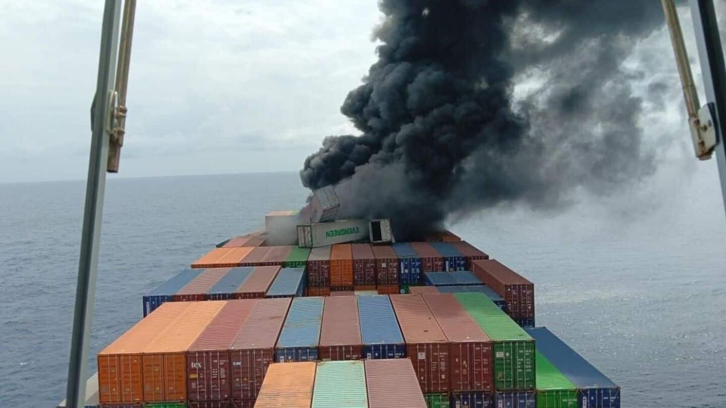 Container ship catches fire off Kerala coast, 22 crew stranded Container ship catches fire off Kerala coast, 22 crew stranded