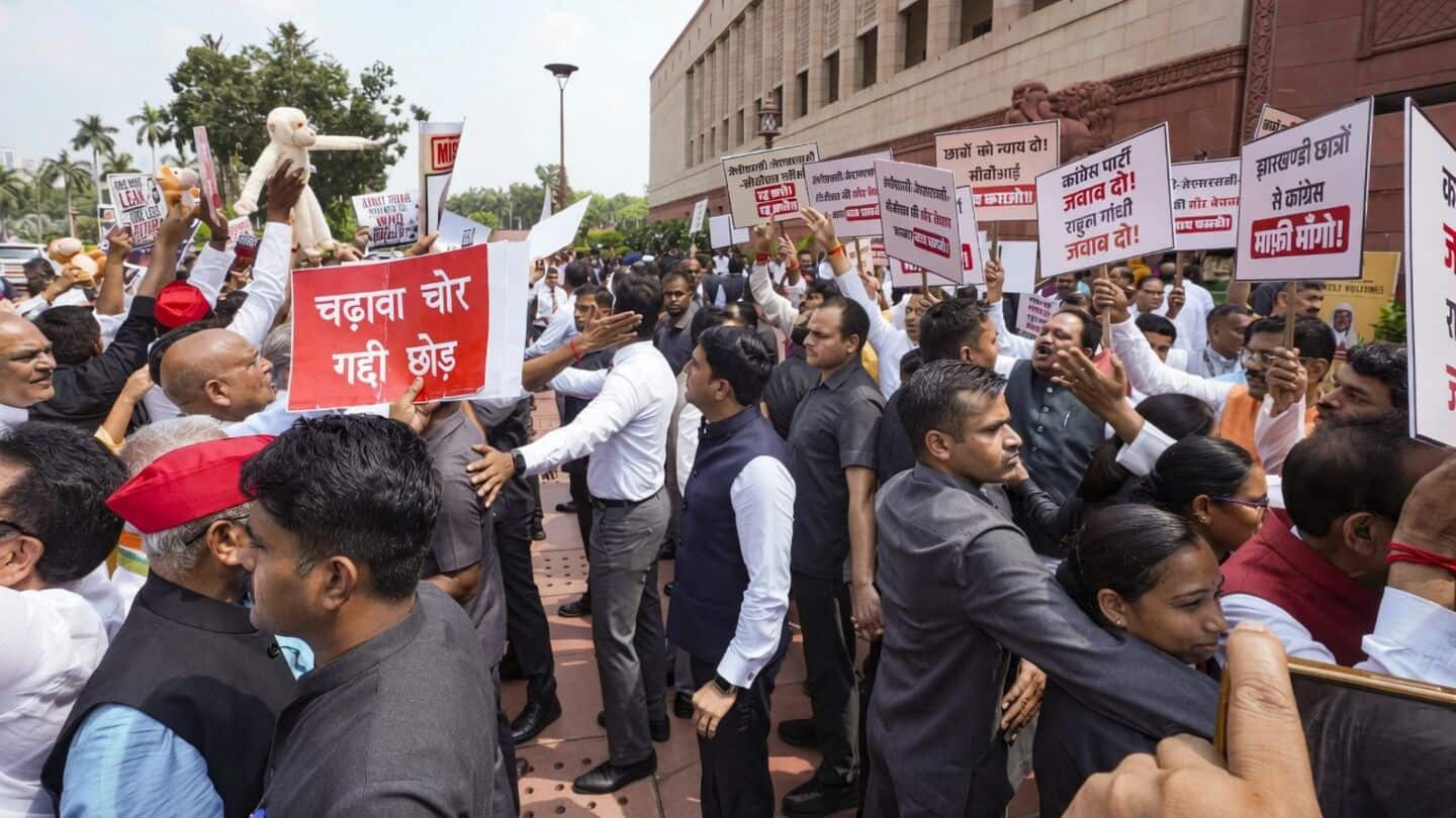 '56-inch ka bandar': Opposition protests with toy monkeys outside Parliament