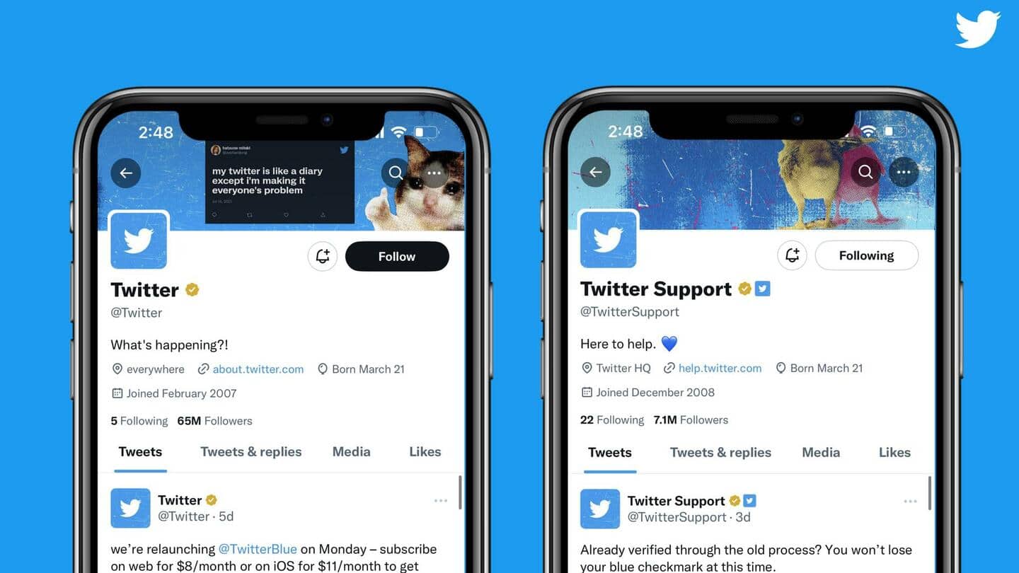 Twitter announces 'Blue for Business' with gold tick, square badge