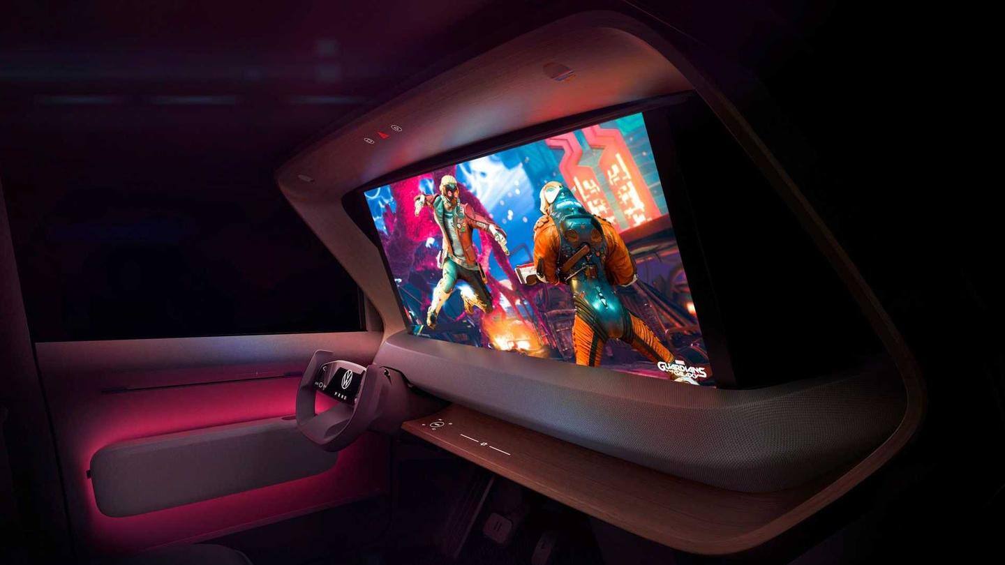 A hexagonal steering wheel and gaming console are offered A hexagonal steering wheel and gaming console are offered