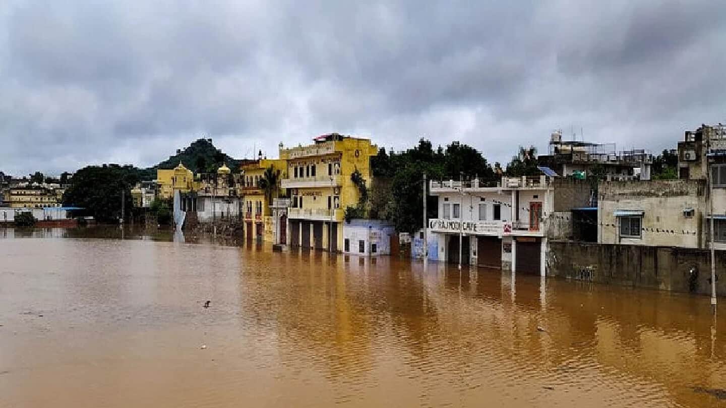 Dam overflow causes huge crater in Sawai Madhopur; villages submerged Dam overflow causes huge crater in Sawai Madhopur; villages submerged