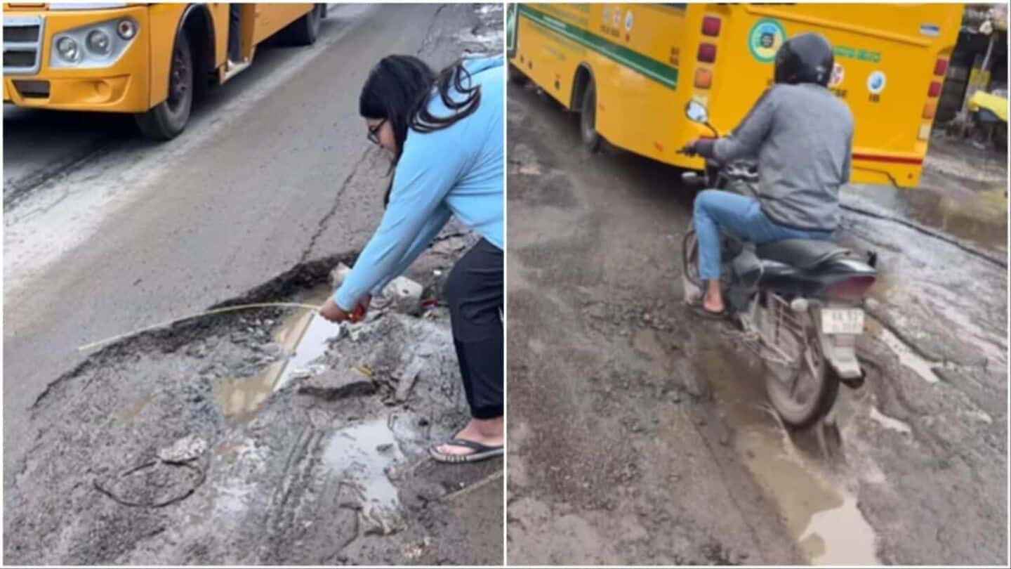 'Most dangerous road on planet': Bengaluru woman records 117-inch-long pothole 'Most dangerous road on planet': Bengaluru woman records 117-inch-long pothole