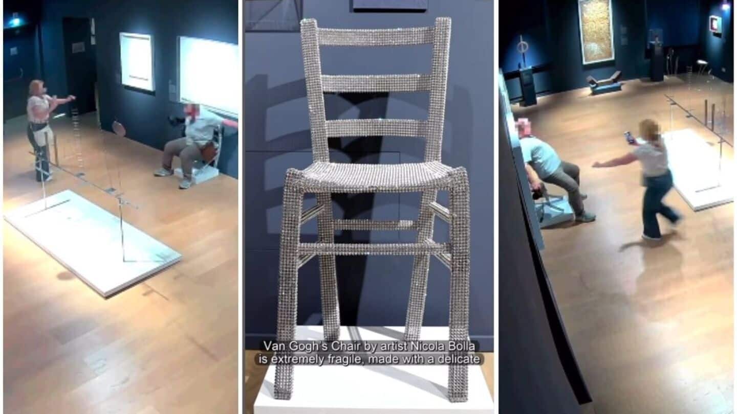 Tourist damages Swarovski-encrusted chair in museum for photo op Tourist damages Swarovski-encrusted chair in museum for photo op