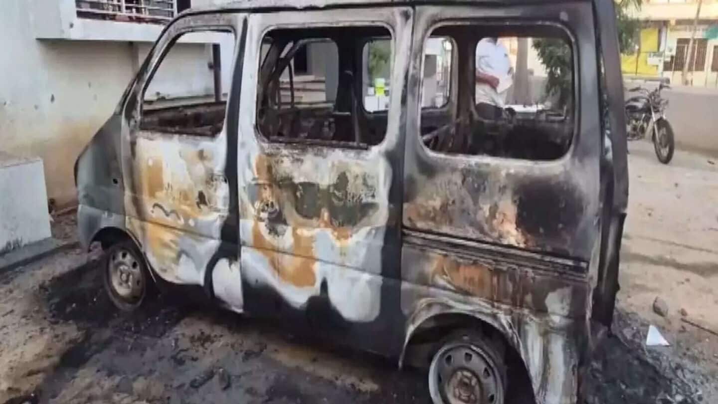 Gujarat: 10 injured, over 30 vehicles torched in village clash Gujarat: 10 injured, over 30 vehicles torched in village clash