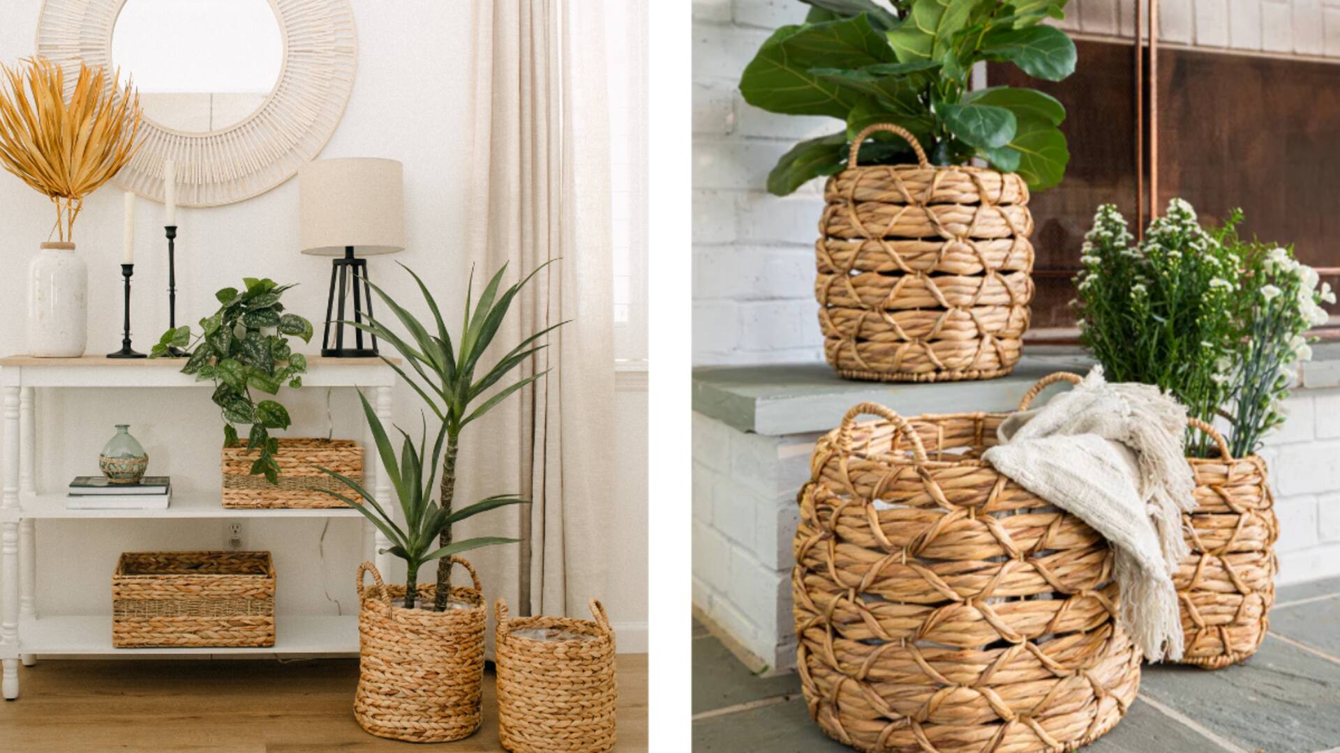 Want to give your foyer stylish spin? Try grass baskets