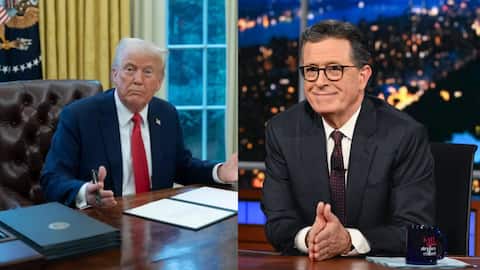 Trump shares AI video of him throwing Colbert into dumpster