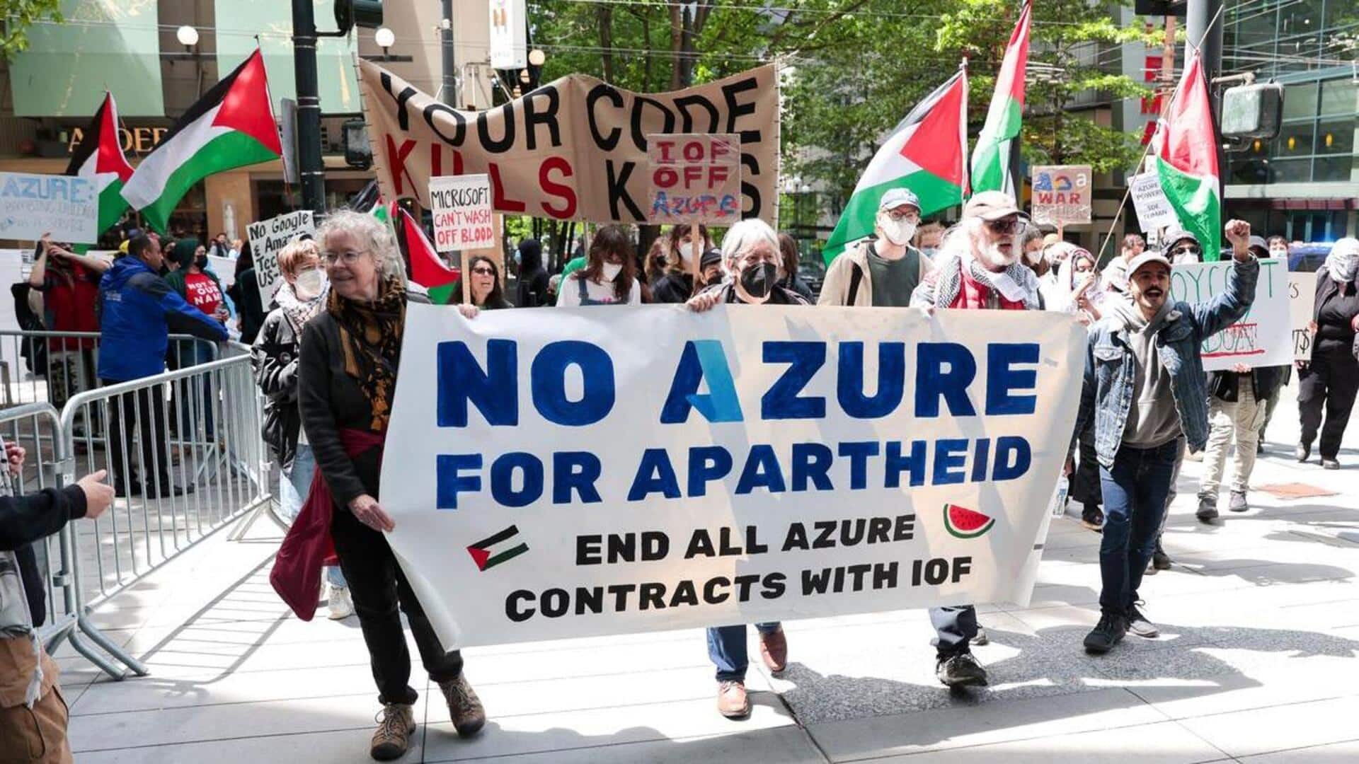 Seven arrested as employees protest Microsoft's ties with Israeli military Seven arrested as employees protest Microsoft's ties with Israeli military