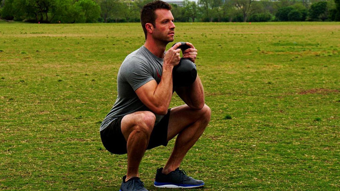 Kettlebell goblet squat benefits the calves, glutes, and lower back Kettlebell goblet squat benefits the calves, glutes, and lower back