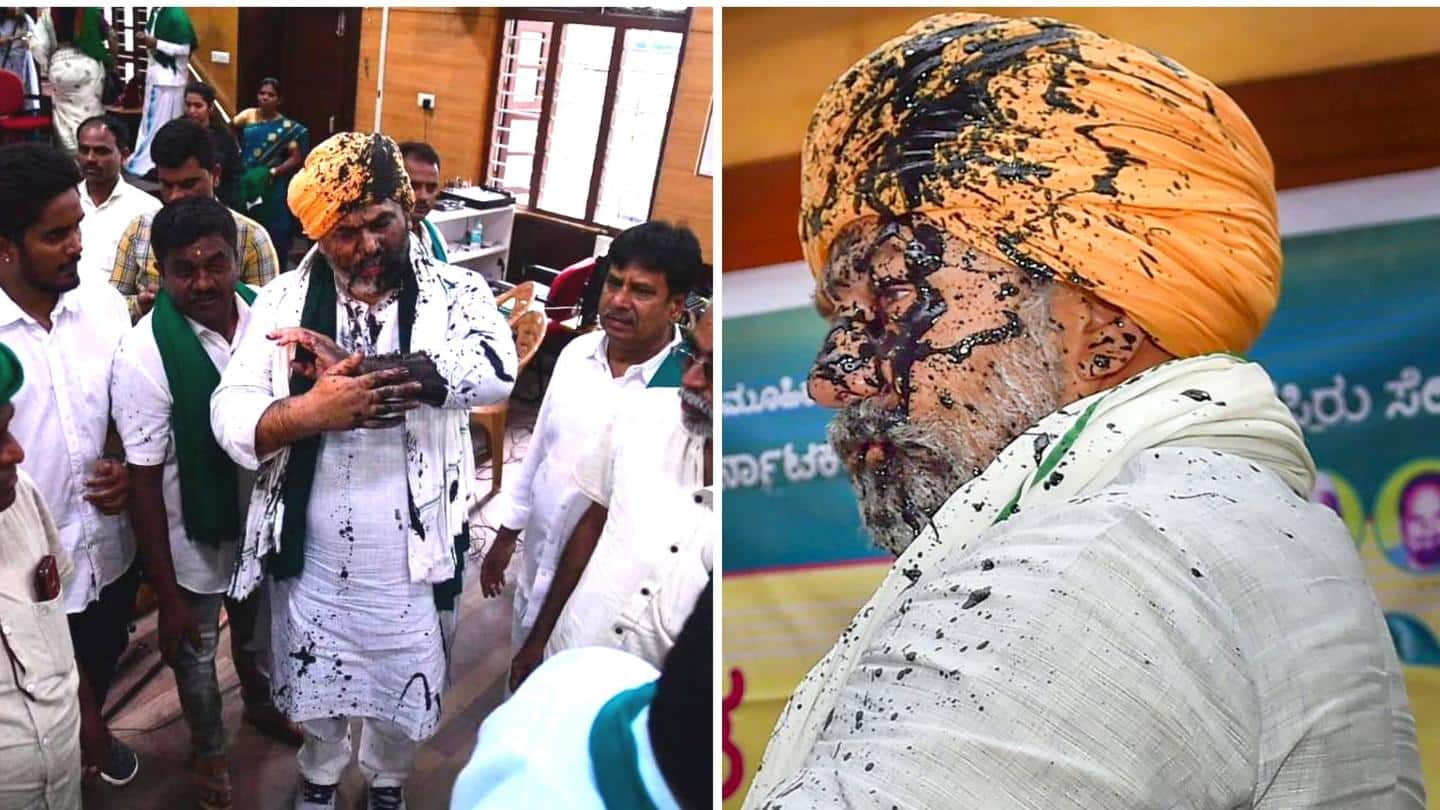 Bengaluru: Black ink thrown at farmer leader Rakesh Tikait
