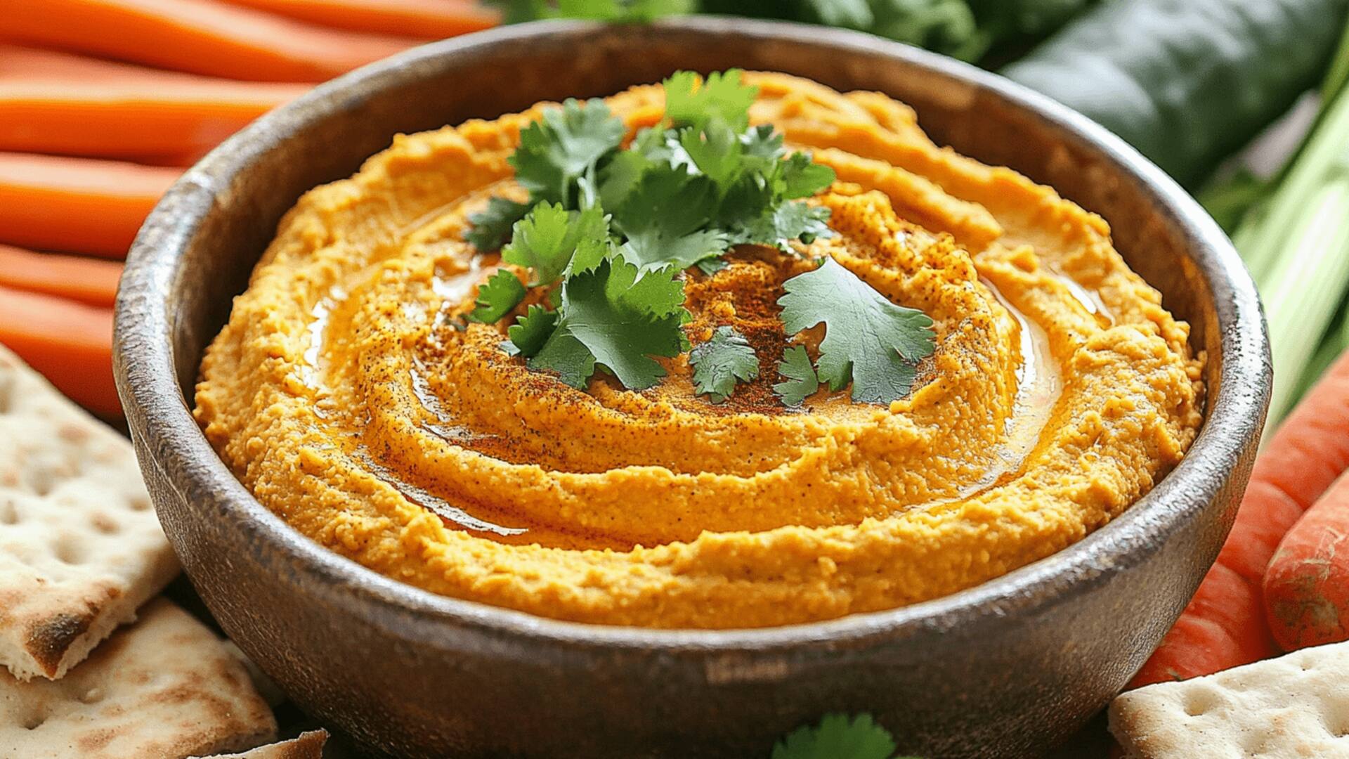 Choosing carrot hummus over creamy onion dip