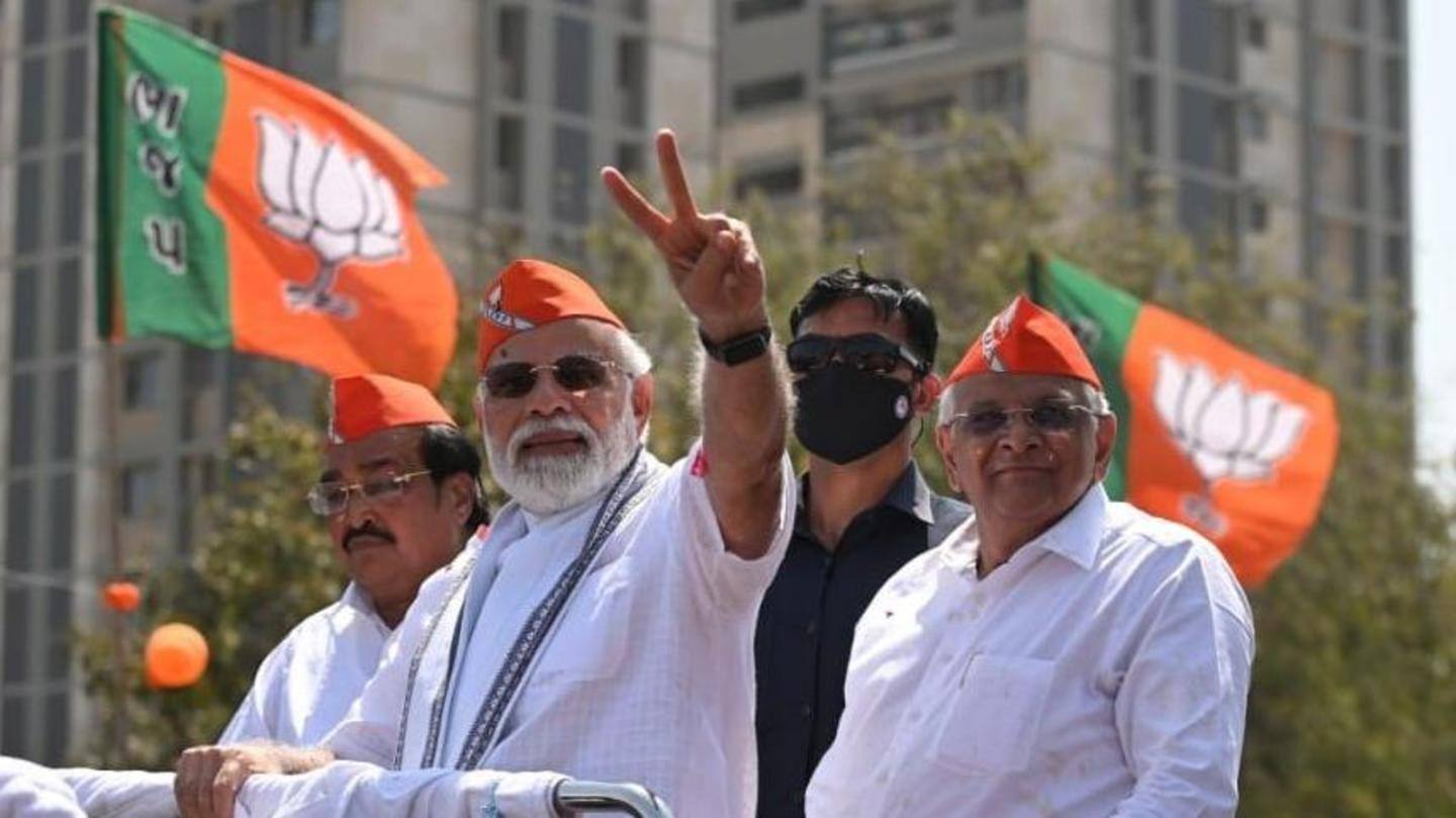 Modi holds roadshow in poll-bound Gujarat after BJP's election wins