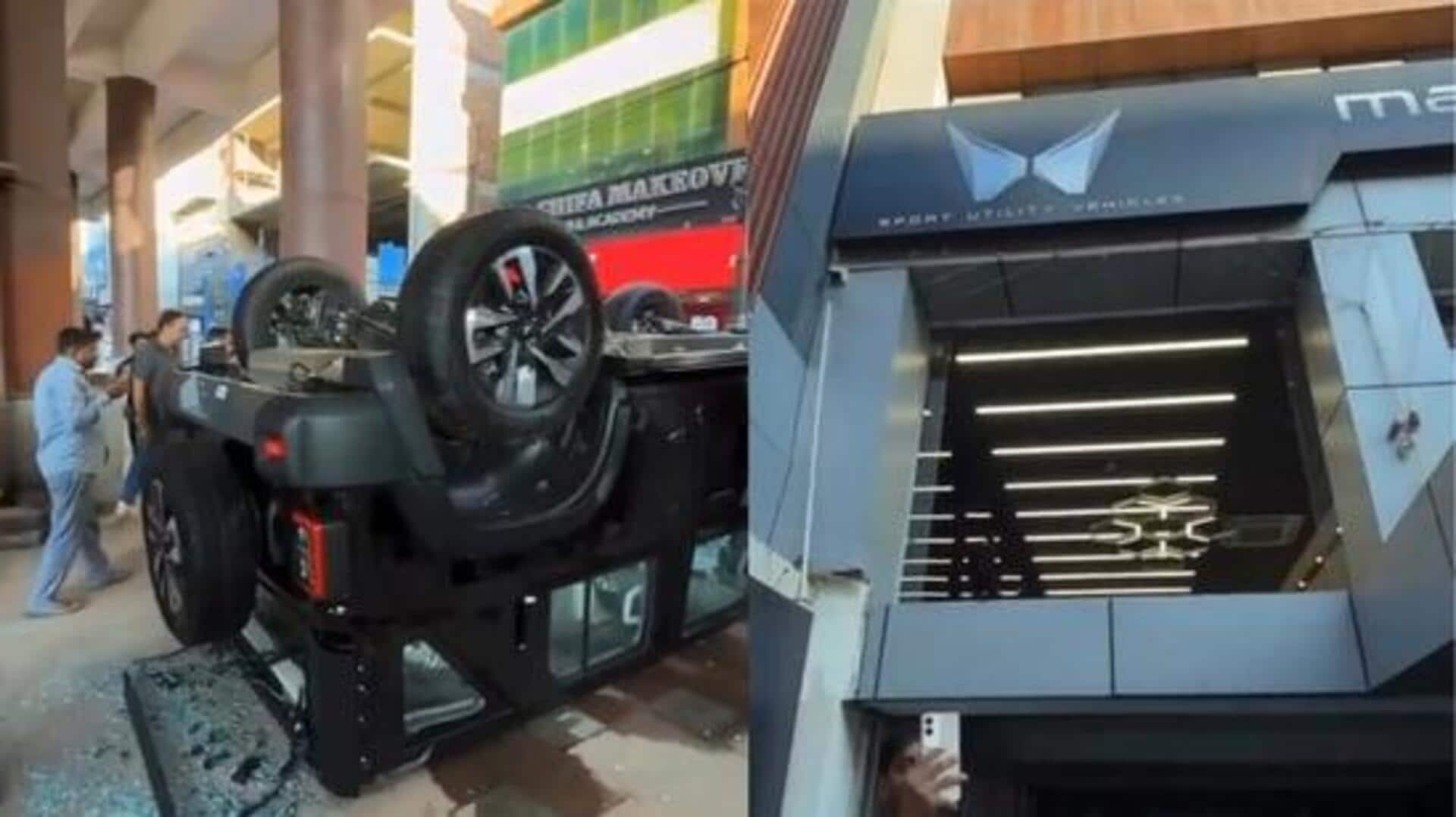 Thar crashes out of showroom as lemon-crushing ritual goes wrong Thar crashes out of showroom as lemon-crushing ritual goes wrong