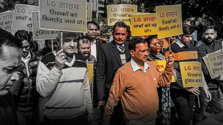 Delhi: AAP marches against L-G Saxena denouncing interference in governance