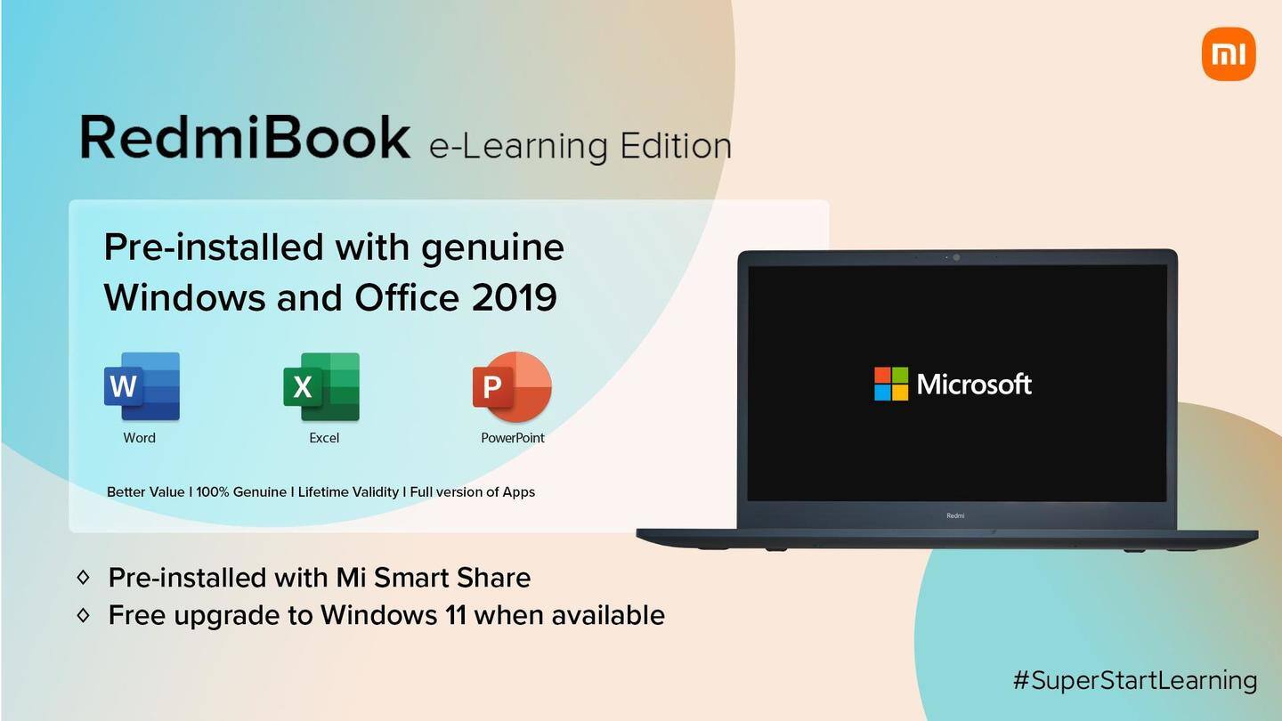 The laptops offer MS Office and Mi Smart Share The laptops offer MS Office and Mi Smart Share