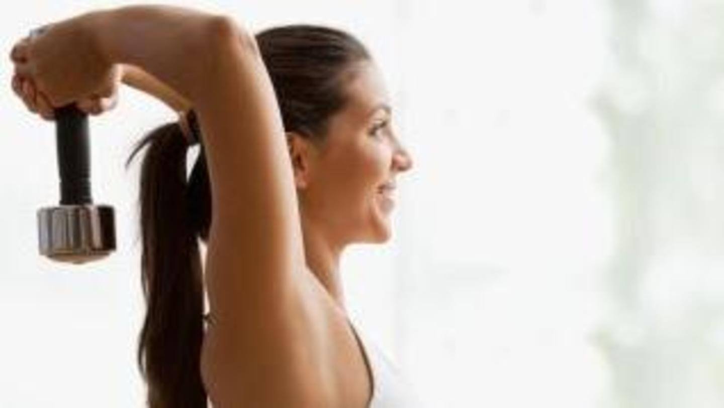 Overhead Tricep Extensions: Two sets of 12 reps Overhead Tricep Extensions: Two sets of 12 reps