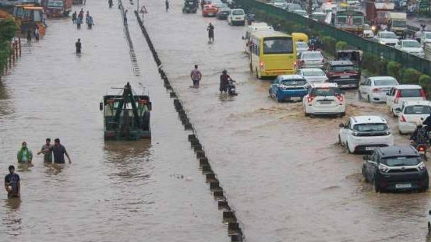 Waterlogging was reported in multiple areas of Gurugram Waterlogging was reported in multiple areas of Gurugram
