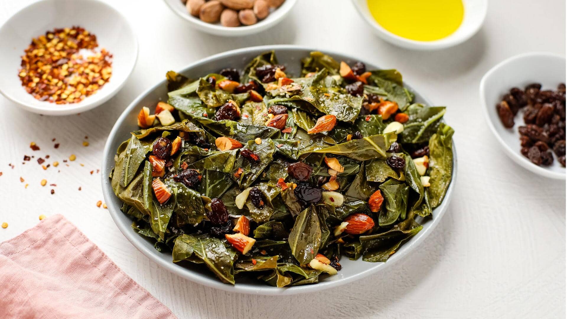 Recipe-o'-clock: Try this collard greens with almonds and raisins dish 