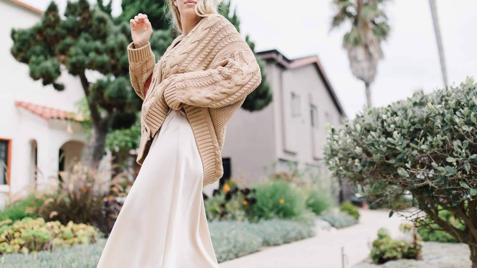 Styling chunky knits with silk skirts