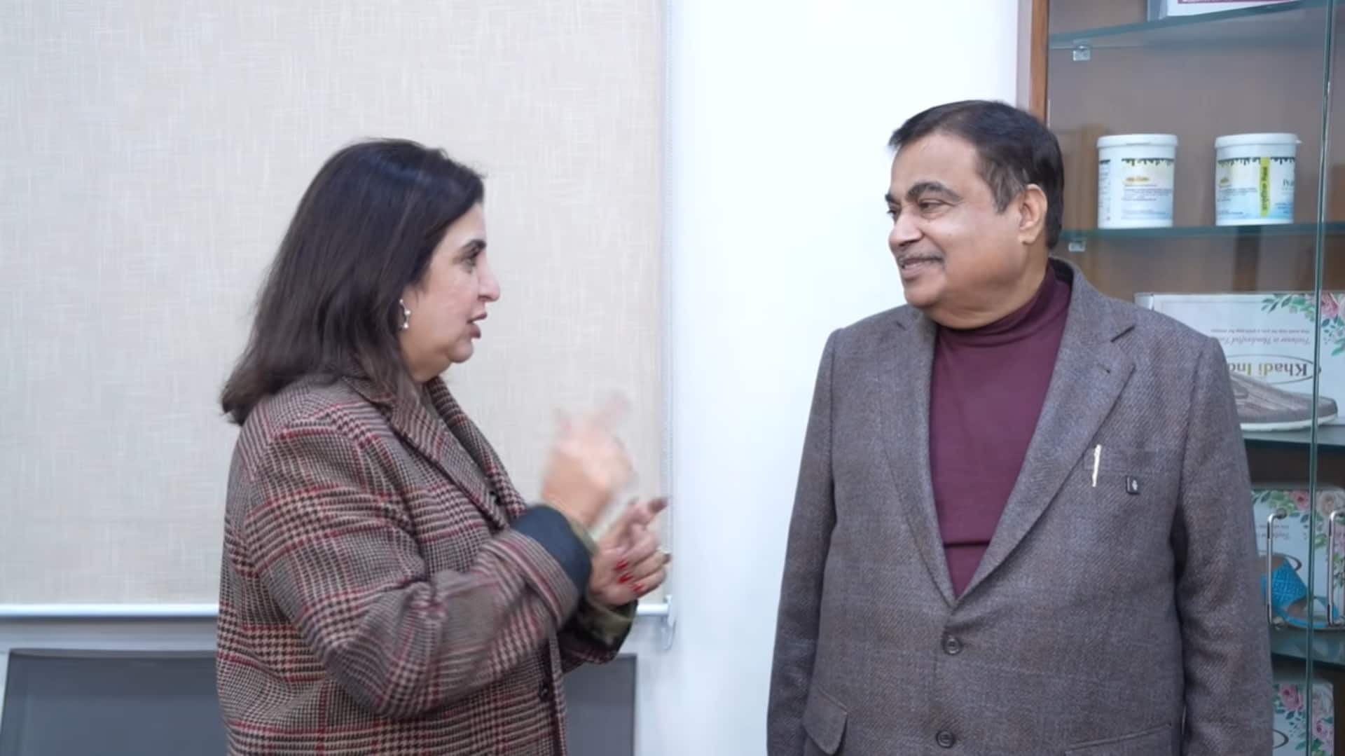 Nitin Gadkari shows 'gobar-painted' walls to Farah Khan