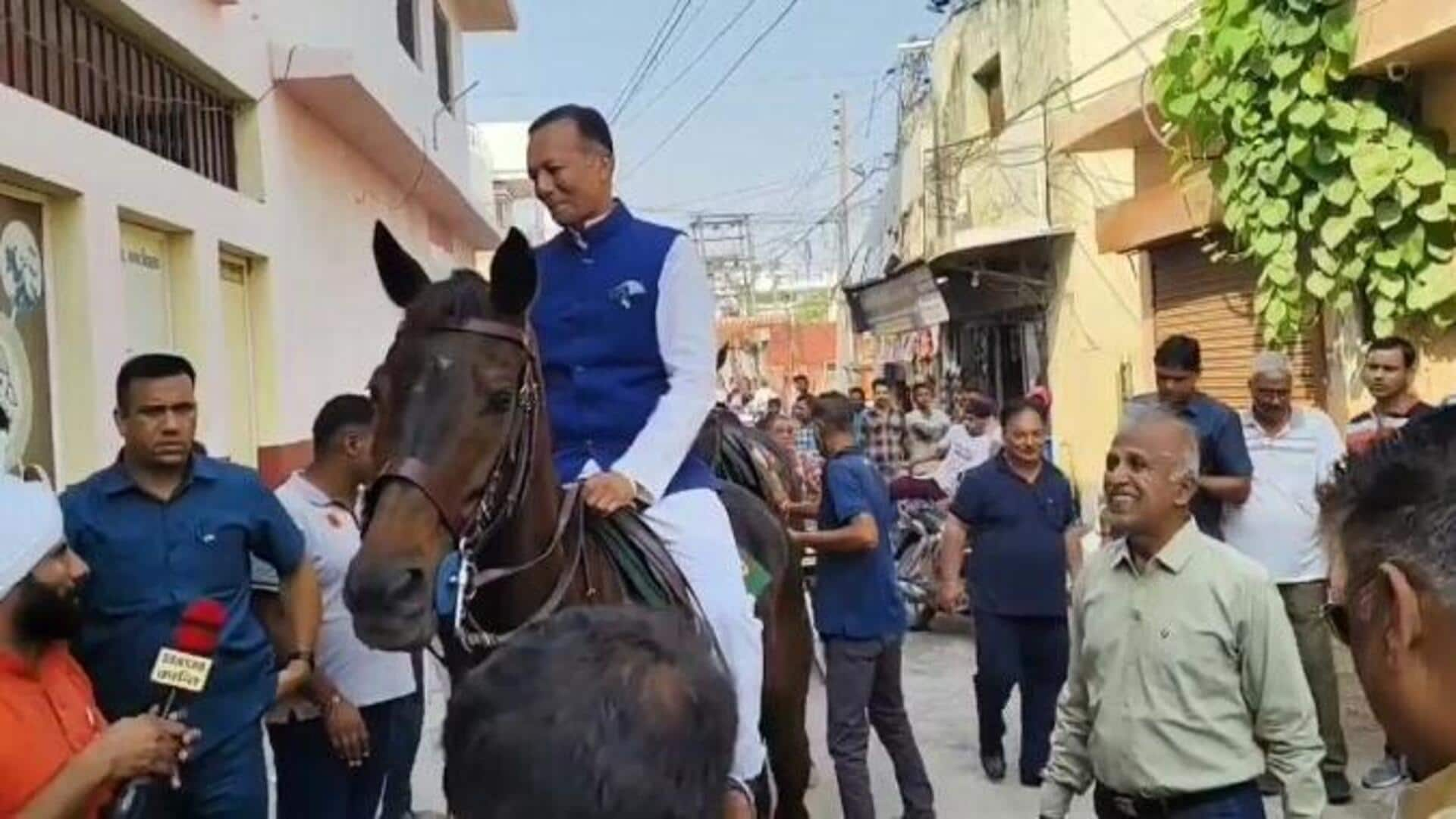 Video: Industrialist-MP Naveen Jindal reaches Haryana polling booth on horse