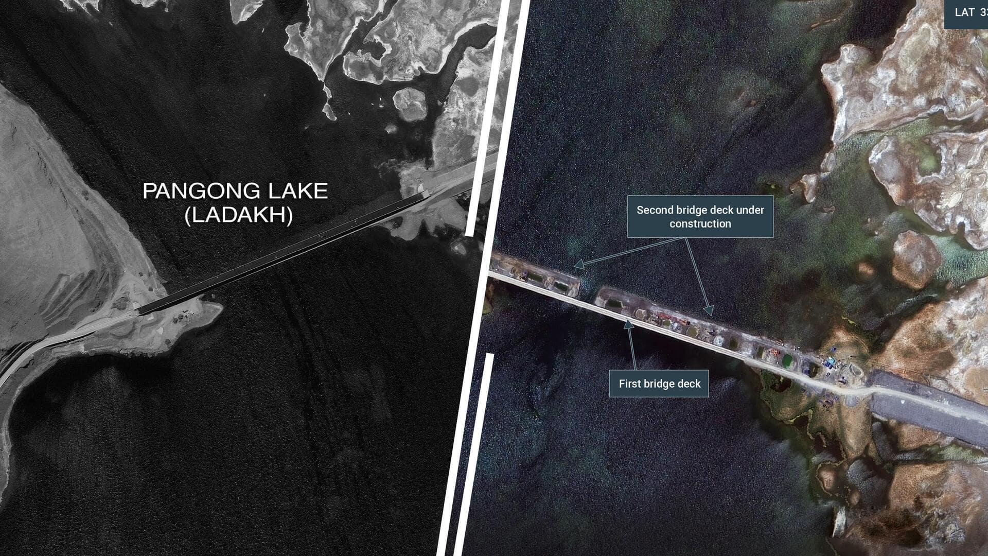 Images show Chinese bridge across Pangong Lake in use