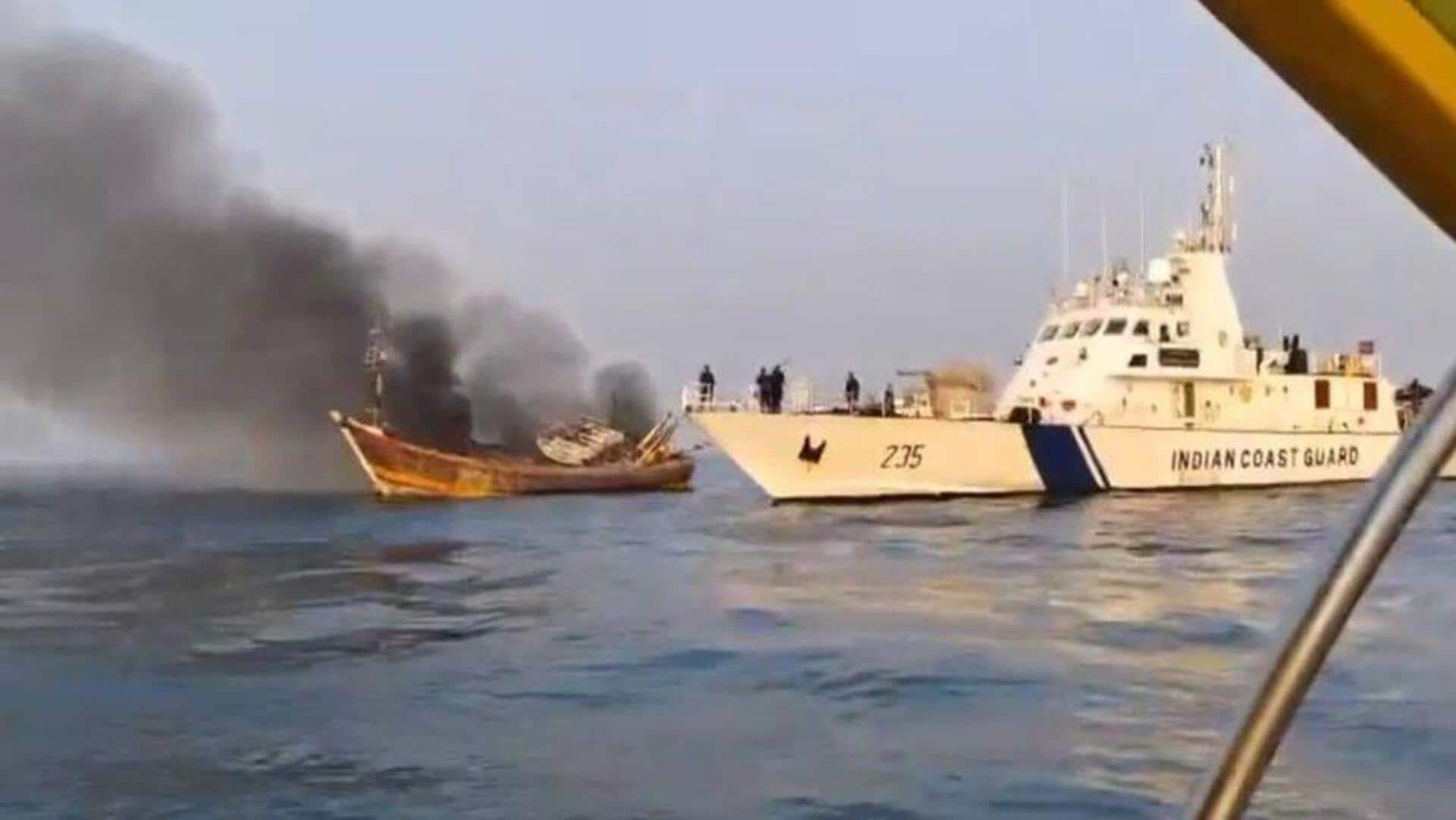 Fishing boat catches fire off Raigad coast, 18 men rescued 