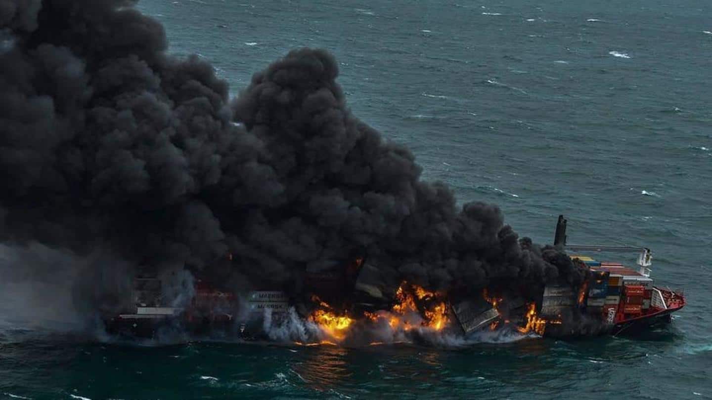 Singapore bound container ship catches fire in Indian Ocean