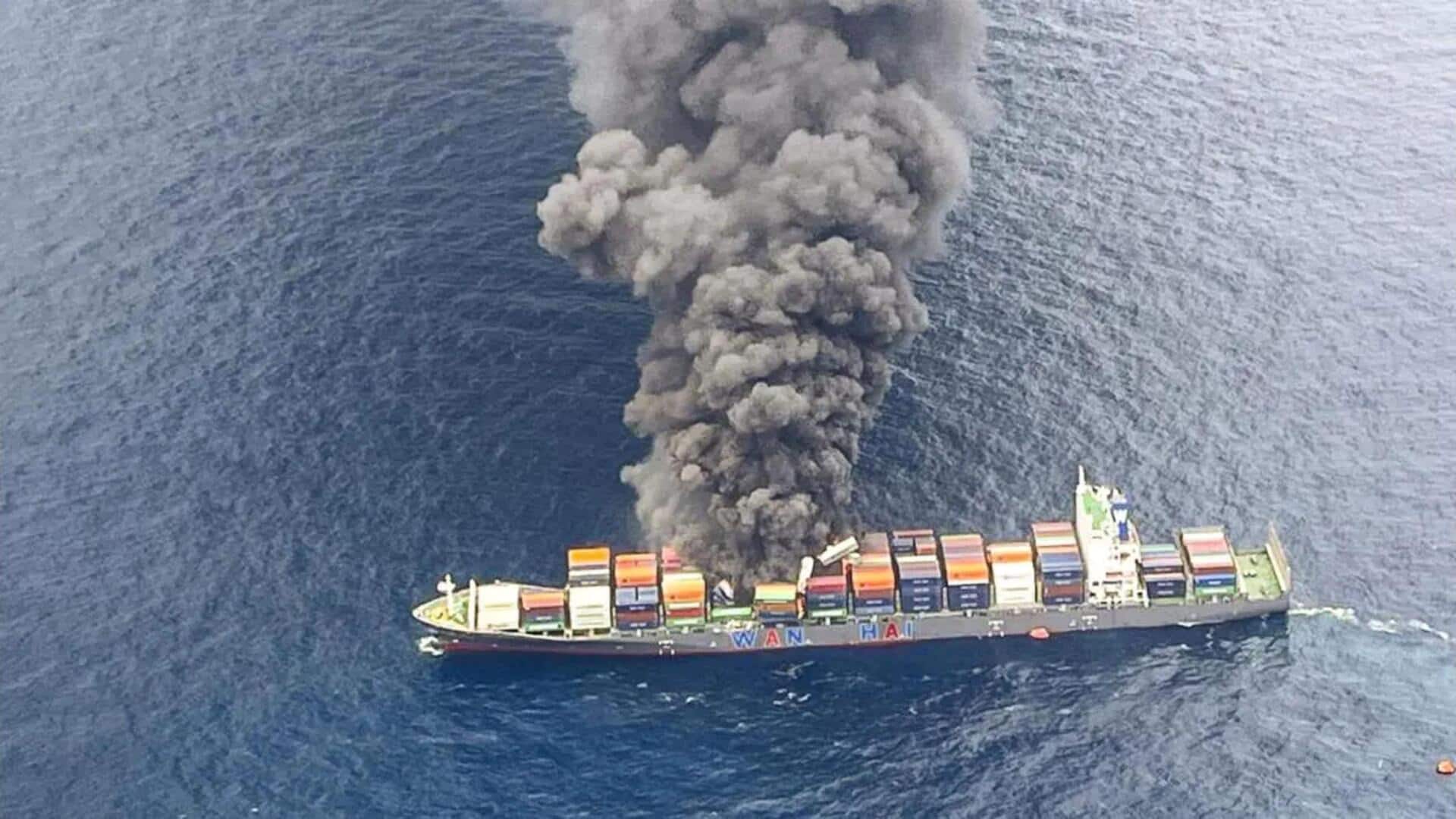 Fires, explosions persist aboard ship off Kerala coast; 18 rescued Fires, explosions persist aboard ship off Kerala coast; 18 rescued