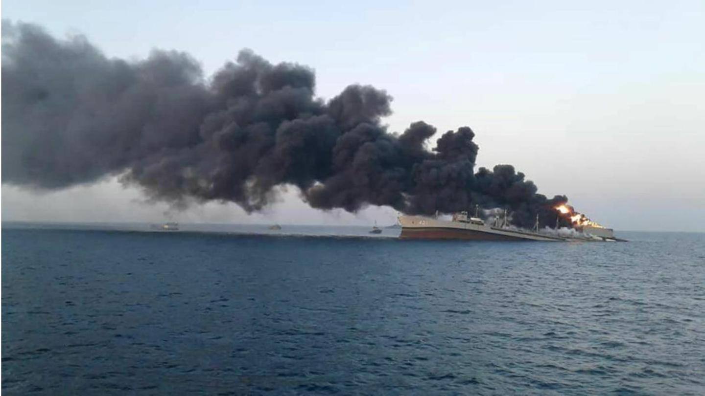 Iran's largest warship caught fire and sank on Wednesday Iran's largest warship caught fire and sank on Wednesday