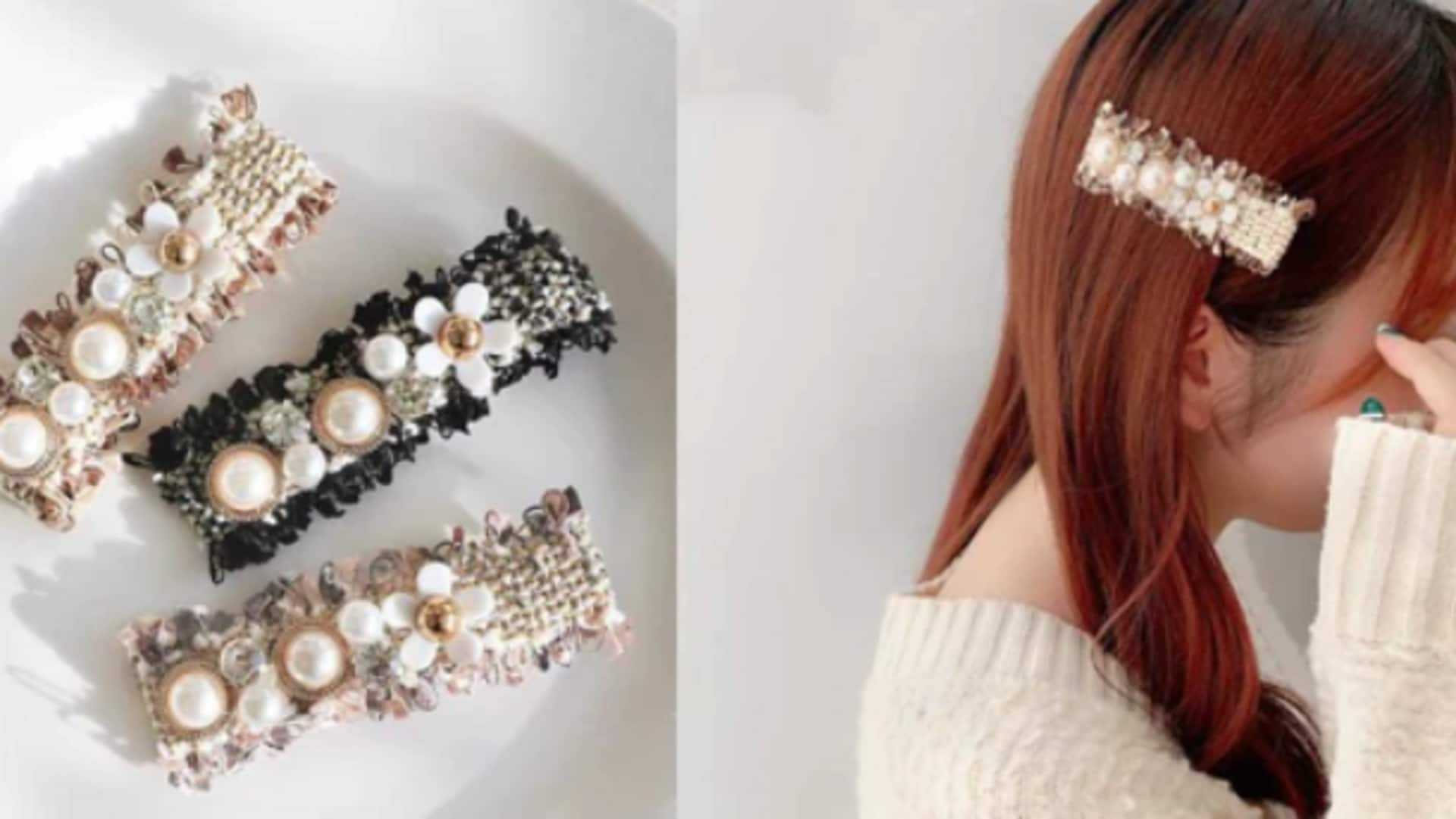 Timeless tweed hair accessories for classic straight hair