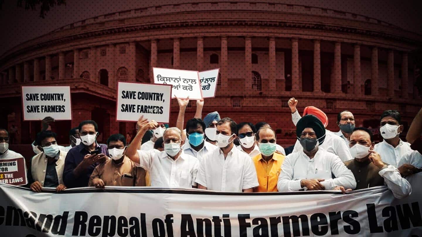 Rahul Gandhi, other MPs protest at Parliament against farm laws