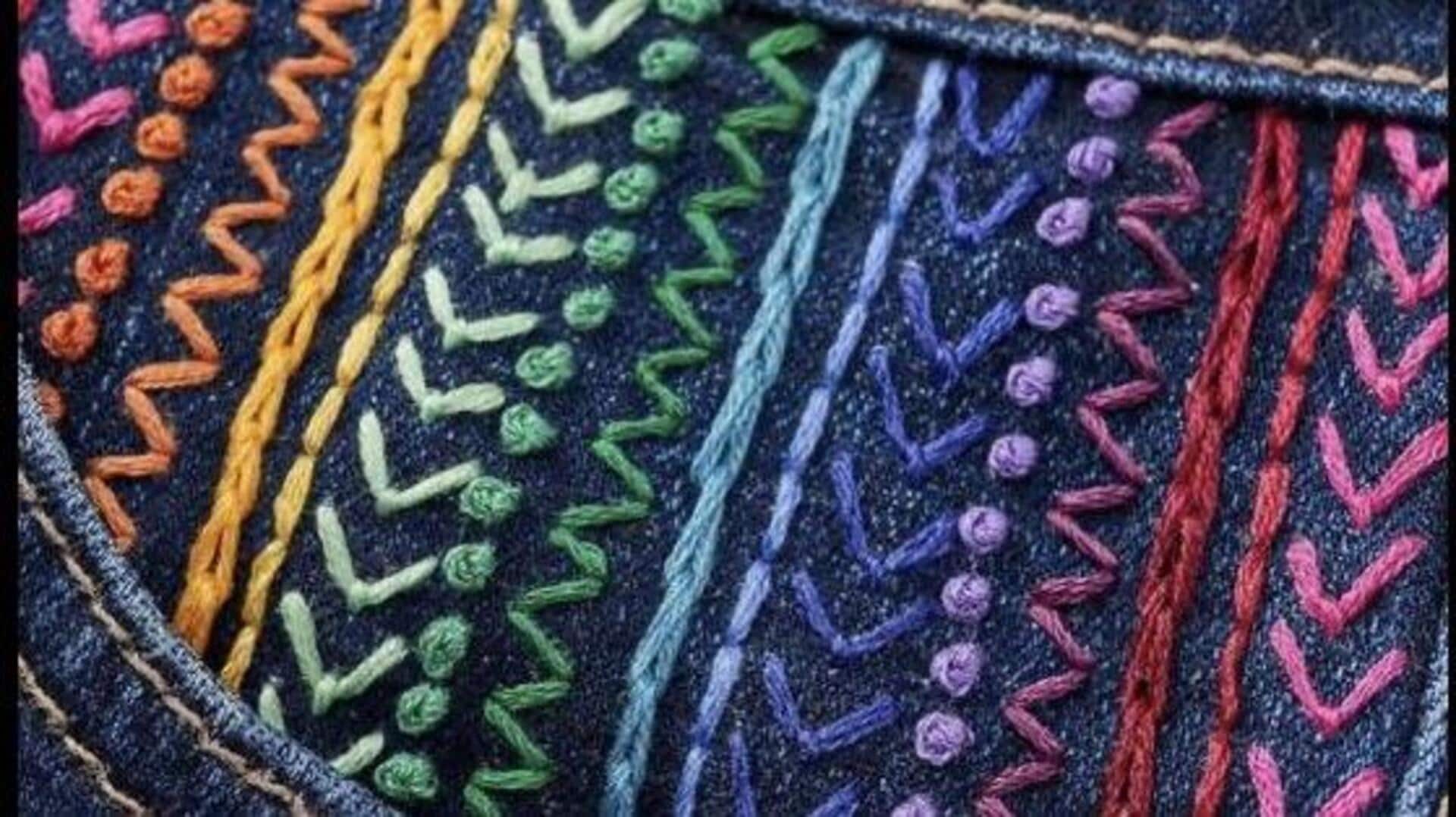 How to add geometric embroidery to old denim 