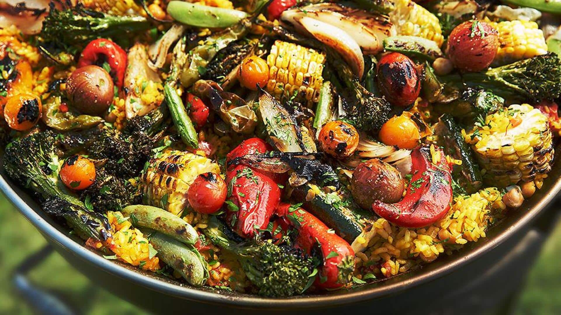 Try this Mediterranean grilled vegetable paella recipe