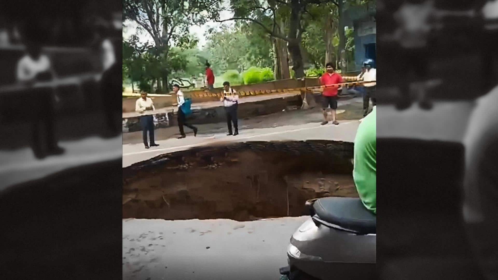 Delhi: Large portion of road caves in at Janakpuri