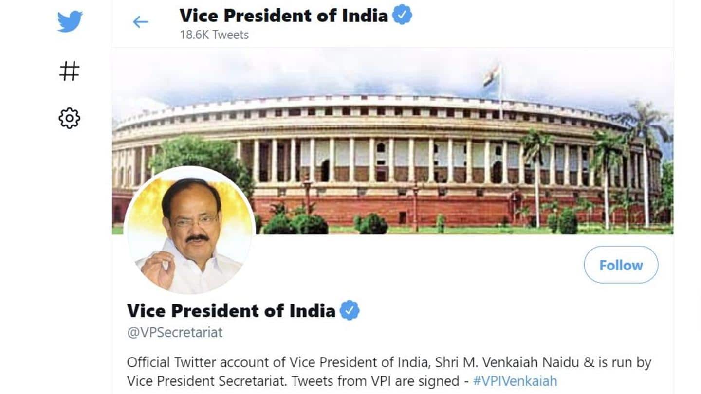 Naidu's personal account targeted, but official VP account left untouched Naidu's personal account targeted, but official VP account left untouched