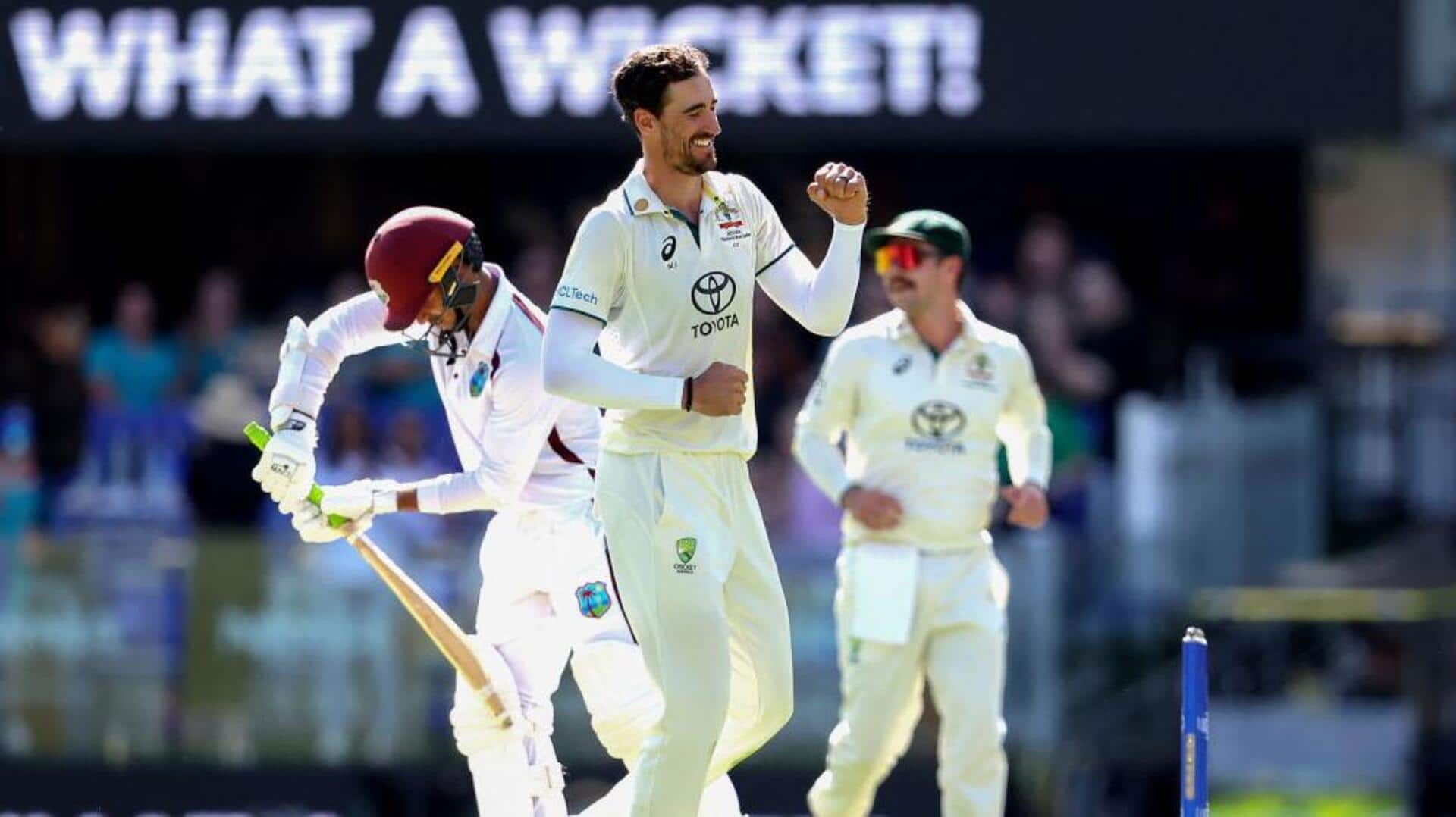 Mitchell Starc claims his second Test four-wicket haul against WI