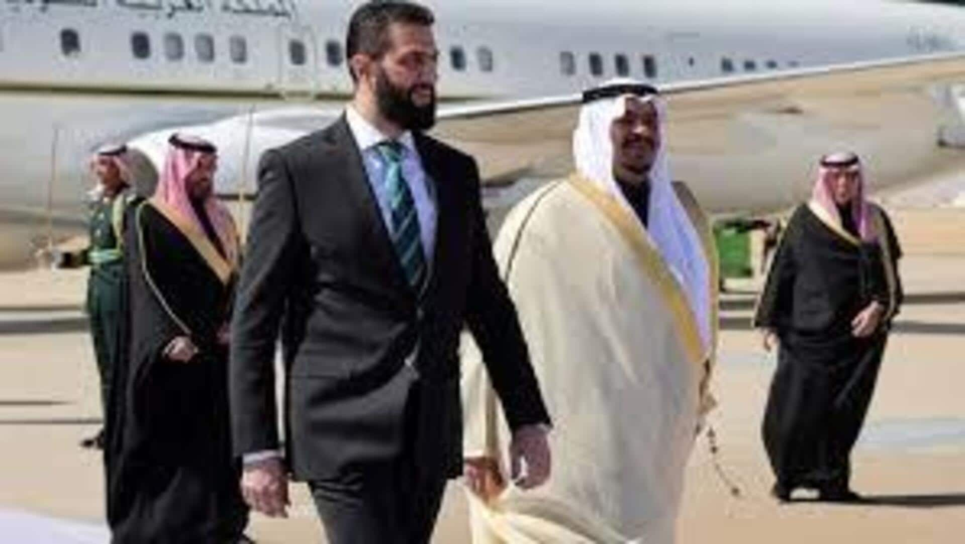 Syria's interim president makes 1st foreign visit to Saudi Arabia