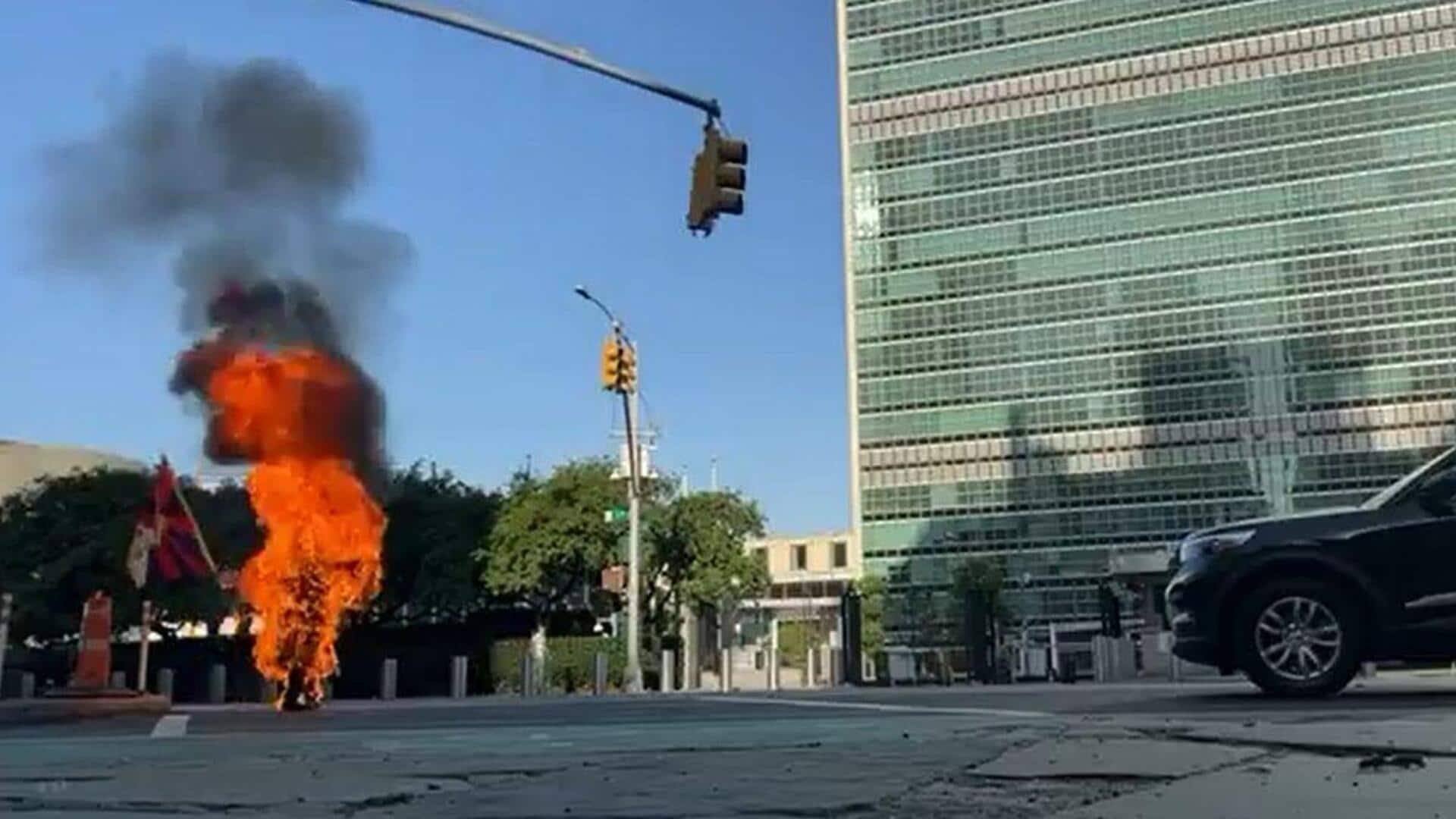Tibetan man sets himself ablaze near UN headquarters, dies