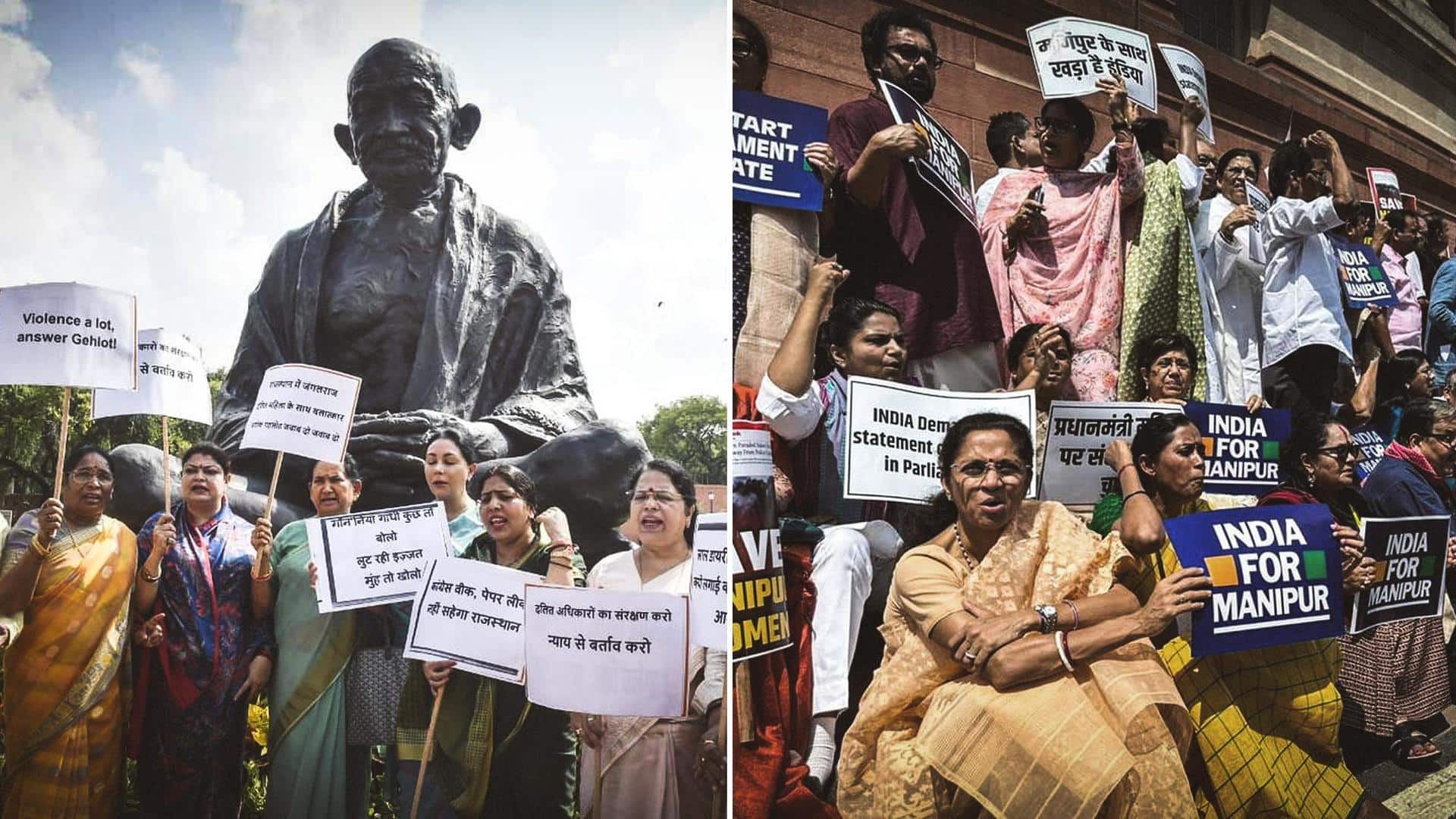 NDA, INDIA protest at Parliament amid stalemate over Manipur crisis