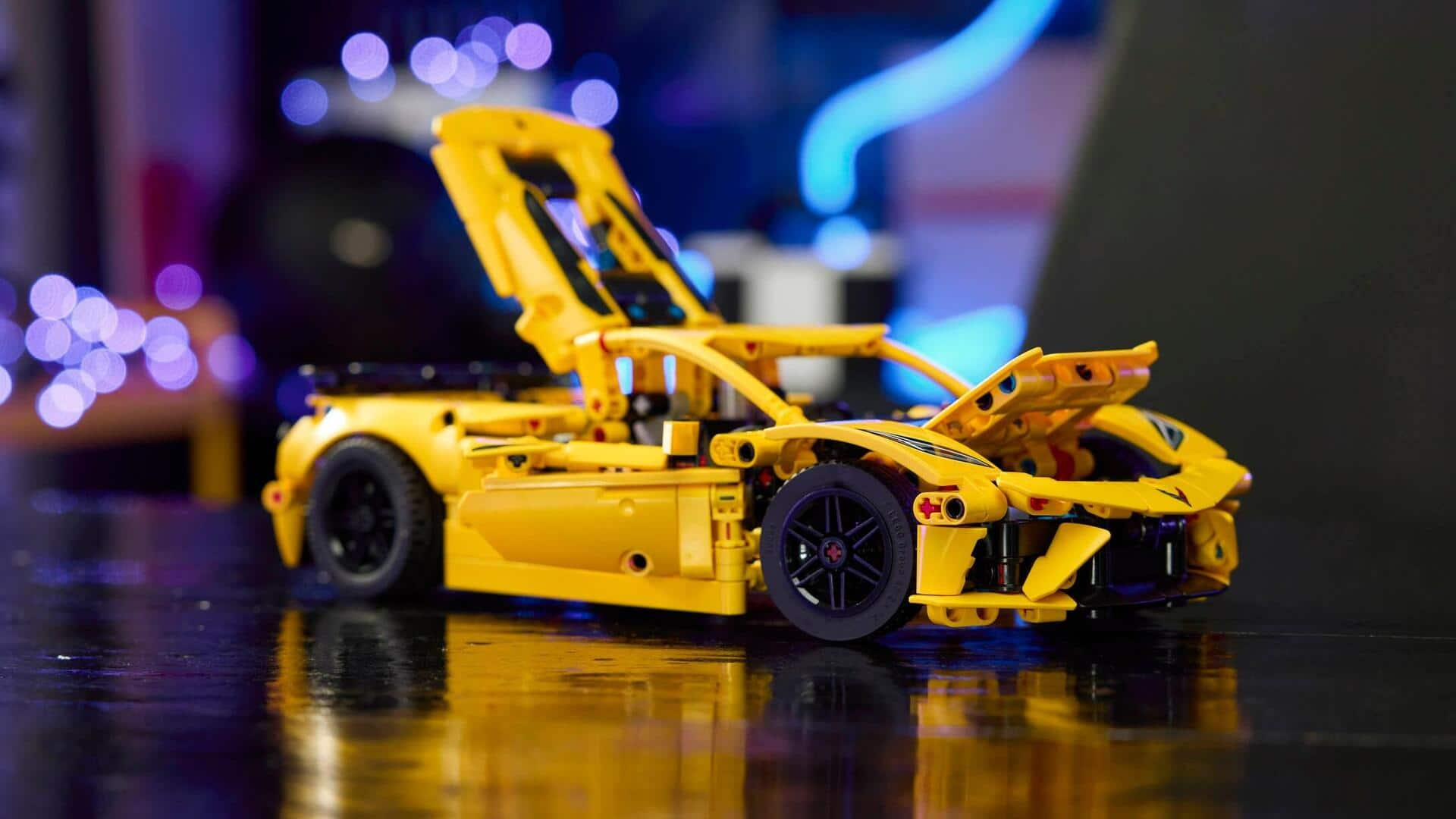 This LEGO Corvette features moving pistons and functional steering wheel