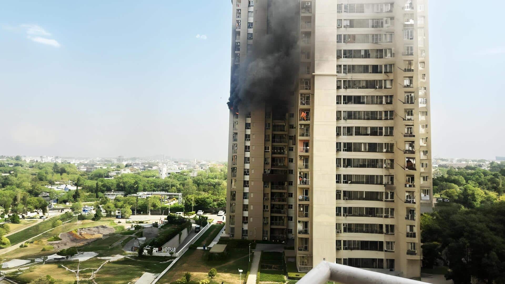 Video: Fire at Noida residential society after AC blast 