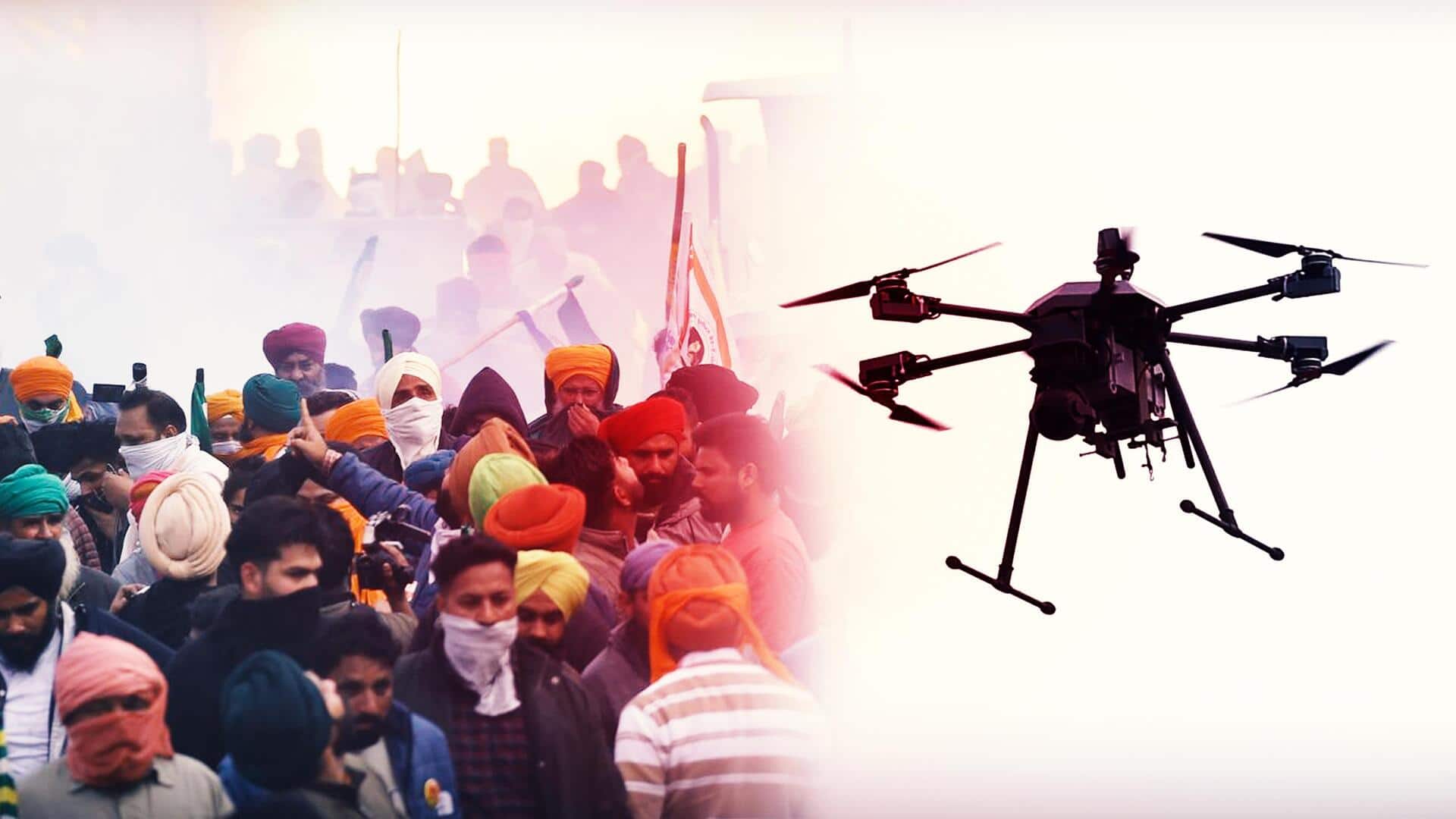 What are drone tear gas launchers used on protesting farmers