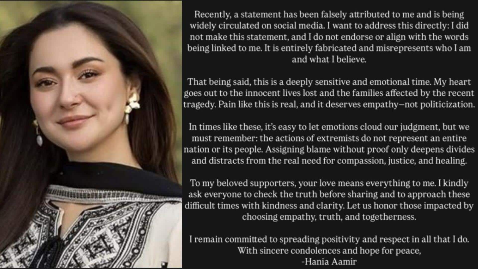 Hania Aamir denies making a controversial statement on India-Pakistan conflict Hania Aamir denies making a controversial statement on India-Pakistan conflict